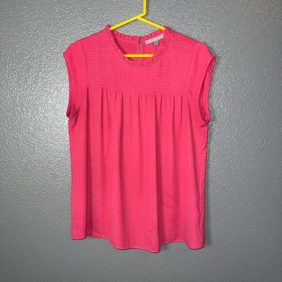 Size M Daniel Rainn Hot Pink Blouse | Smocked Ruffle Neck Barbiecore Top - Picture 1 of 5